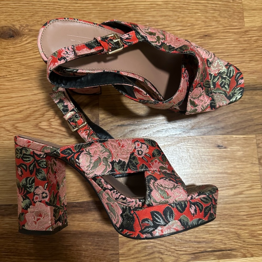 Topshop Floral Embroidered Block Heel